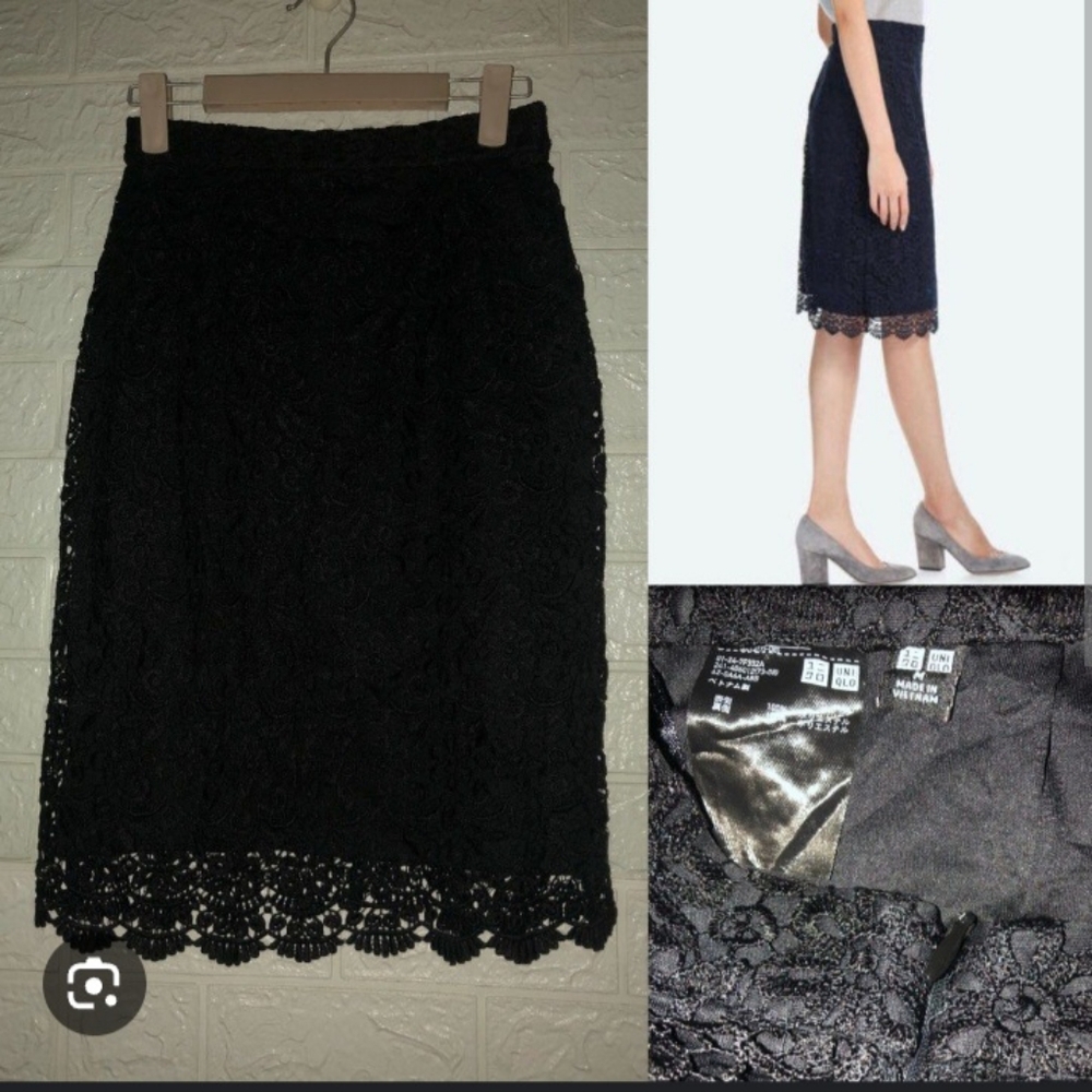 Uniqlo black lace pencil skirt, M